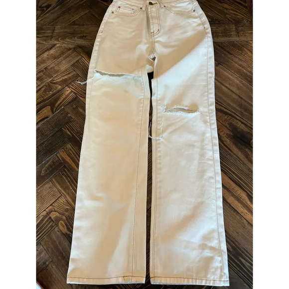 BDG Loose Straight Jeans Off White Distress Women 25 Western Fringe Boho Grunge - Picture 1 of 12